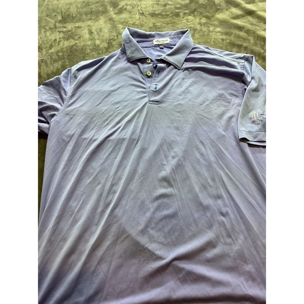 Peter Millar Shirt Mens Large Summer Comfort Purple Stripe Golf‎ Polo Rugby